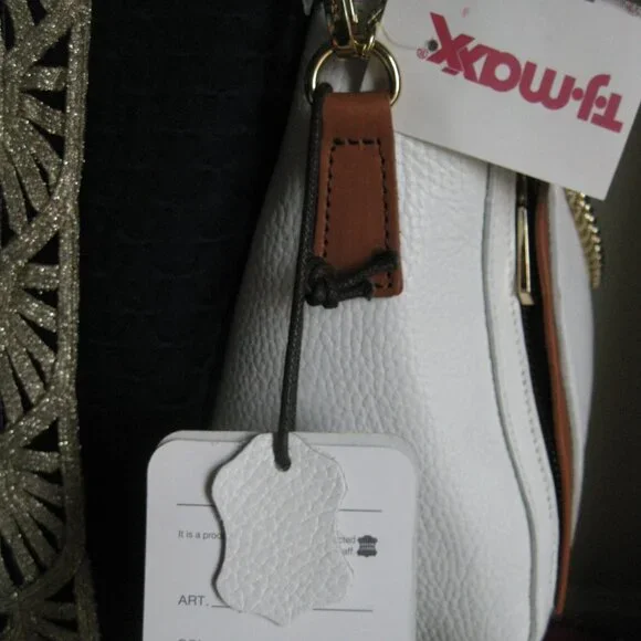 Valentina peeble white leather X-body bag w/ brown leather trim NWT Spring wear - Picture 11 of 15
